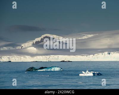 Petits icebergs ('Growers') dans le détroit d'Orléans au large de l'île Trinity, péninsule Antarctique Banque D'Images