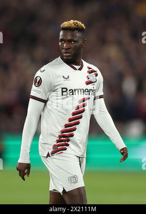 Londres, Royaume-Uni. 18 avril 2024. Victor Boniface de Bayer Leverkusen lors du match de l'UEFA Europa League au stade de Londres. Le crédit photo devrait se lire comme suit : David Klein/Sportimage crédit : Sportimage Ltd/Alamy Live News Banque D'Images