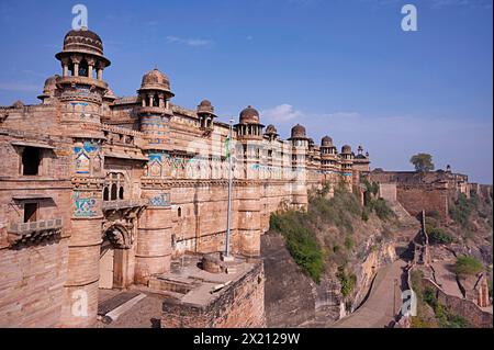Extérieurs, Man Mandir Palace, Fort Complex, Gwalior, Madhya Pradesh, Inde Banque D'Images