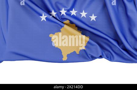 Drapeau du Kosovo isolé sur fond blanc avec espace de copie ci-dessous. Rendu 3D. Banque D'Images