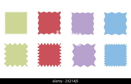 Ensemble de carrés vectoriels, icônes autocollants, bords lisses et vifs, colorés sur blanc. Étiquettes de style plat vintage simple, autocollants. Eléments de conception. Collectiti Illustration de Vecteur