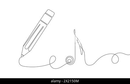 Crayon avec note de musique dans le style de ligne continue. Mouvement des messages audio. Illustration de Vecteur