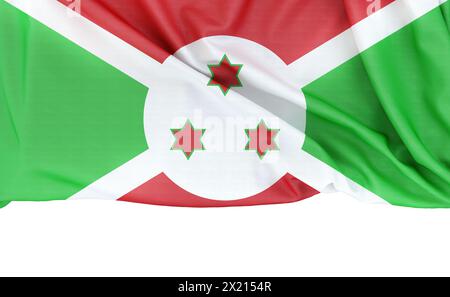 Drapeau du Burundi isolé sur fond blanc avec espace de copie ci-dessous. Rendu 3D. Banque D'Images
