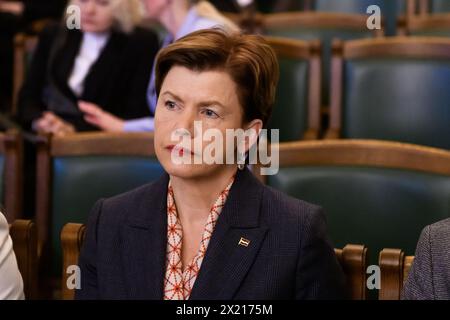 RIGA, Lettonie. 19 avril 2024. Baiba Braze, Ministre des affaires étrangères nouvellement élu de la Lettonie. Crédit : Gints Ivuskans/Alamy Live News Banque D'Images