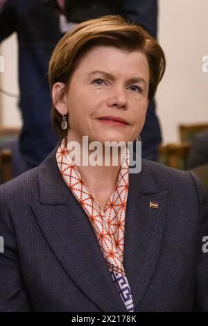 RIGA, Lettonie. 19 avril 2024. Baiba Braze, Ministre des affaires étrangères nouvellement élu de la Lettonie. Crédit : Gints Ivuskans/Alamy Live News Banque D'Images