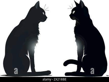 Illustration vectorielle de deux chats dans une silhouette noire sur un fond blanc propre, capturant des formes gracieux. Illustration de Vecteur