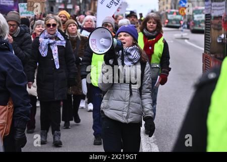 Stockholm, Suède, 19/04/2024, Greta Thunberg assiste aux vendredis de la future grève climatique à Stockholm, Suède. , . Crédit : TT News Agency/Alamy Live News Banque D'Images