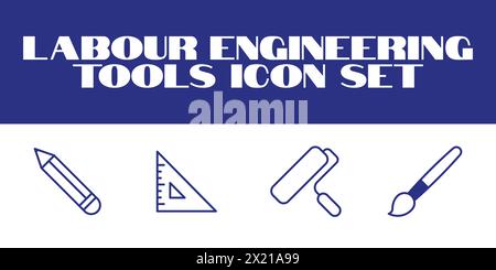 Jeu d'icônes de la journée de travail. Icône outils de main-d'œuvre illustration graphique vectorielle. Icônes de ligne ensemble d'outils d'ingénierie Illustration de Vecteur