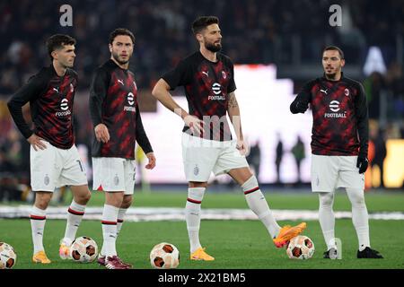 Rome, Italie 18.04.2024 : Olivier Giroud de Milan lors de l'UEFA Europa League 2023-2024, quart de finale , match de football entre L'AS Roma et l'AC Milan AT Banque D'Images