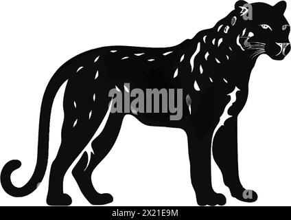 Illustration vectorielle d'un tigre, panthère en silhouette noire sur un fond blanc propre, capturant des formes gracieuses. Illustration de Vecteur
