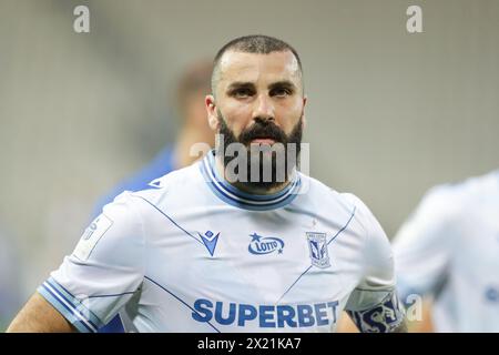 Cracovie, Pologne. 13 avril 2024. Mikael Ishak de Lech Poznan vu lors du match de football polonais PKO Ekstraklasa League 2023/2024 entre Puszcza Niepolomice et Lech Poznan au stade de Cracovia. Score final ; Puszcza Niepolomice 2:1 Lech Poznan. Crédit : SOPA images Limited/Alamy Live News Banque D'Images