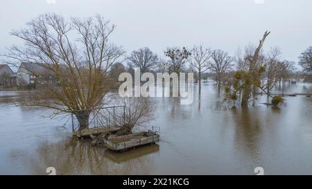 Crue hivernale de l'Elbe, photo aérienne, Allemagne, Saxe-Anhalt, Altmark Banque D'Images