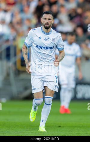 Cracovie, Pologne. 13 avril 2024. Kristoffer Velde de Lech Poznan vu lors du match de football polonais PKO Ekstraklasa League 2023/2024 entre Puszcza Niepolomice et Lech Poznan au stade de Cracovia. Score final ; Puszcza Niepolomice 2:1 Lech Poznan. (Photo de Grzegorz Wajda/SOPA images/SIPA USA) crédit : SIPA USA/Alamy Live News Banque D'Images