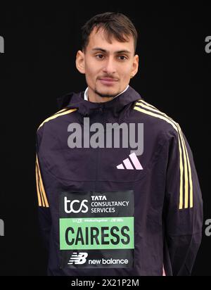 La Grande-Bretagne Emile Cairess lors de la conférence de presse masculine d'élite qui s'est tenue dimanche au centre média TCS London Marathon à St James's Park, en prévision du TCS London Marathon 2024. Date de la photo : vendredi 19 avril 2024. Banque D'Images