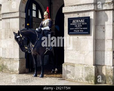 Un garde anglais et son cheval sont vus devant les Royal Horse Guards à Londres. (Photo de Mairo Cinquetti / SOPA images/SIPA USA) Banque D'Images