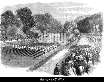 La visite royale à Cambridge : la procession en bateau sur la Cam en l'honneur du Prince et de la Princesse de Galles, 1864. «Dans le domaine de la préparation John's College... était l'un des plus brillants scenes...namely, le marshalling des bateaux de l'Université en l'honneur des visiteurs royaux... toute la scène semblait extrêmement animée sous le soleil de l'après-midi, et animée par les drapeaux gays et les fleurs avec lesquels la flottille fée était décorée... tous les autres bateaux portaient son drapeau distinctif, et tous affichaient la norme nationale du Danemark. Un homme sur Clare Bridge agita un drapeau, et chaque bateau passa à l'UEDN Banque D'Images