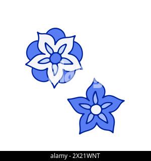 Fleur de style chinoiserie florale bleue monochrome isolée sur fond blanc Illustration de Vecteur