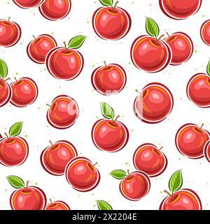 Vector Red Apple Seamless pattern, fond répété avec des pommes aigres de bande dessinée volantes pour le papier d'emballage, placard carré avec contour plat rouge a Illustration de Vecteur