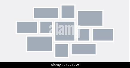Modèle de tableau d'humeur ou de grille photo. Arrangement de collage d'art en mosaïque grise. Composition horizontale du cadre d'image. Concept de conception de disposition de galerie murale pour la présentation, affiche, maquette, bannière, flyer. Vecteur Illustration de Vecteur