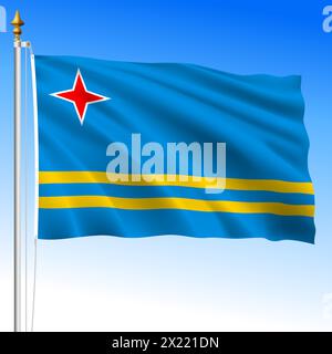 Aruba, drapeau officiel de l'ondulation nationale, antilles néerlandaises, illustration vectorielle Illustration de Vecteur