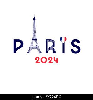 Paris 2024, imprimé t-shirt avec Tour Eiffel et drapeau dans le cœur. Concept de voyage Illustration de Vecteur
