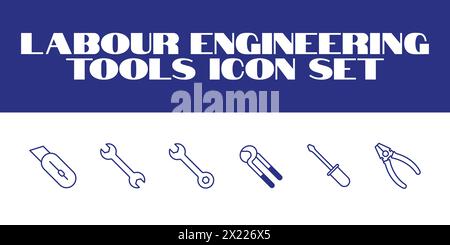 Jeu d'icônes de la journée de travail. Icône outils de main-d'œuvre illustration graphique vectorielle. Icônes de ligne ensemble d'outils d'ingénierie Illustration de Vecteur