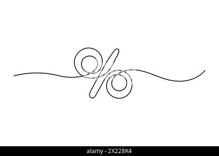 Dessin continu d'une ligne de signe de pourcentage sur fond blanc, illustration minimaliste de contour d'une fine ligne noire et blanche, vecteur de fond Illustration de Vecteur