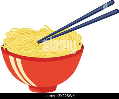 Nouilles ramen dans un bol avec des baguettes. Cuisine asiatique orientale. Illustration vectorielle. Illustration de Vecteur