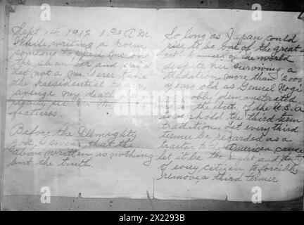 L'écriture de Schrank, 1912. Tentative d'assassinat par John F. Schrank du président américain Teddy Roosevelt en octobre 1912. Banque D'Images