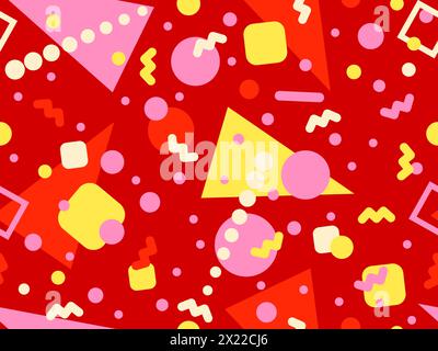 Motif géométrique sans couture avec éléments memphis dans le style 80s. Motif géométrique coloré. Conception de produits promotionnels, papier d'emballage et impression Illustration de Vecteur