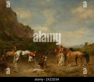 Arabes arrosant leurs chevaux, 1872. Banque D'Images