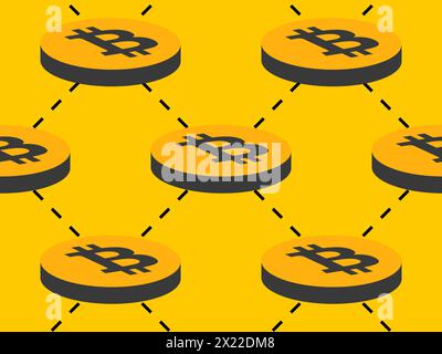 Modèle sans couture avec des pièces avec le symbole Bitcoin. Pièce de monnaie bitcoin 3D en couleur or. Crypto-monnaie Bitcoin, crypto-trading. Conception de fonds d'écran, bannières Illustration de Vecteur