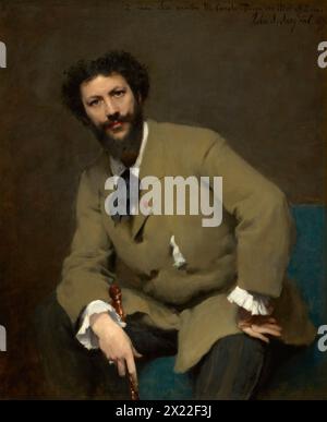 Carolus-Duran, 1879. Carolus-Duran est l'un des portraitistes les plus célèbres travaillant à Paris dans les années 1870 Avec sa pose décontractée et ses vêtements élégants, il est présenté comme un dandy ou un homme-sur-ville à la mode. Sur son revers, il porte l'épingle rouge de la Légion d'honneur française, décernée pour sa contribution aux art. Banque D'Images