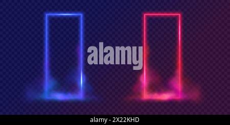 Cadres bleu et rouge verticaux néon avec fumée. Illustration de Vecteur