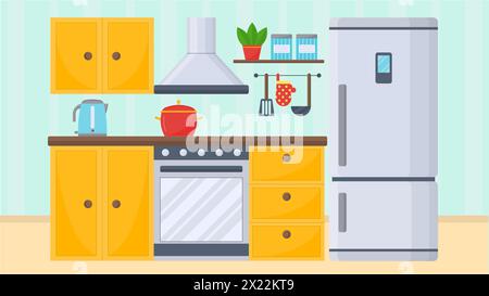 Cuisine avec vecteur intérieur confortable de meubles Illustration de Vecteur