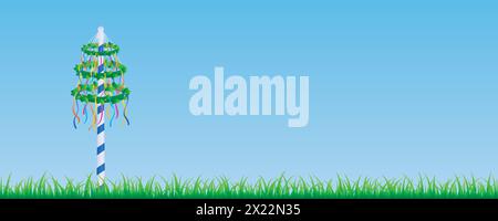 maypole avec des rubans colorés sur l'illustration vectorielle de prairie verte Illustration de Vecteur