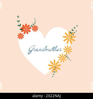 Carte de voeux de jour de grand-mères avec coeur, fleurs et texte sur un fond rose Illustration de Vecteur
