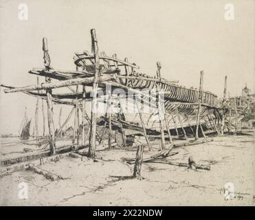 Midi au chantier naval, Rye, 1909. Banque D'Images