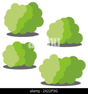 Ensemble de quatre buissons verts de bande dessinée différents isolés sur fond blanc. Illustration vectorielle Illustration de Vecteur
