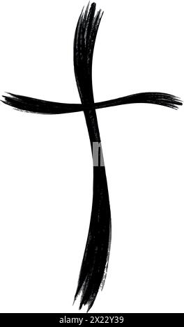 Icône de croix grunge noire dessinée à la main, signe de croix chrétienne simple, croix peinte à la main, pinceaux peints à la croix. Fond de Pâques.. Illustration de Vecteur