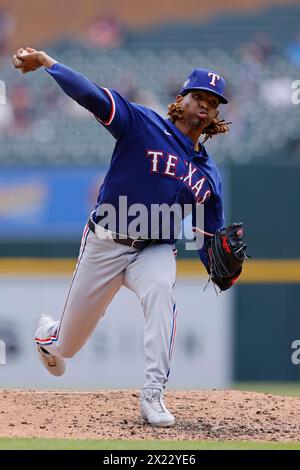 DETROIT, mi - 18 AVRIL : José Ureña (54) lance le lanceur des Texas Rangers lors d'un match MLB contre les Tigers de Detroit le 18 avril 2024 au Comerica Park à Detroit, Michigan. (Photo de Joe Robbins/image du sport) Banque D'Images