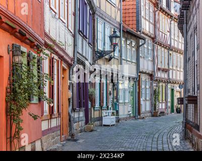 Maisons à colombages dans la vieille ville historique, Halberstadt, Saxe-Anhalt, Allemagne Banque D'Images