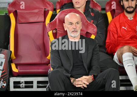 Italie, 29 mars 2024 : Stefano Pioli lors du match de football en quart de finale de l'UEFA Europa League 2023-2024 entre Roma et Milan au stade Olimpico, Italie (Felice de Martino/ SPP) Banque D'Images