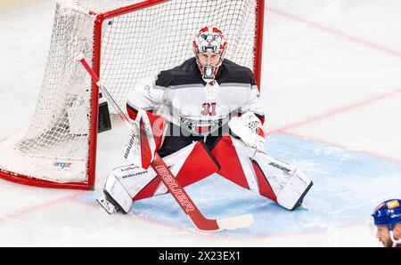 Zurich, Suisse, 16 avril 2024 : #31 Connor Hughes, gardien de but Lausanne HC. (Crédit : dieBildmanufaktur/Andreas Haas) Banque D'Images