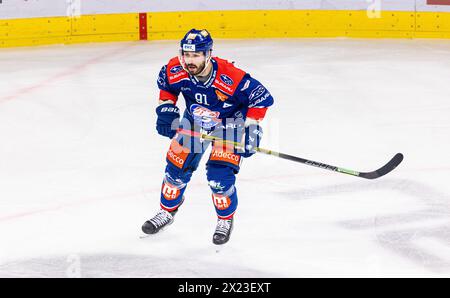 Zurich, Suisse, 16 avril 2024 : #91 Denis Hollenstein, attaquant ZSC Lions. (Crédit : dieBildmanufaktur/Andreas Haas) Banque D'Images