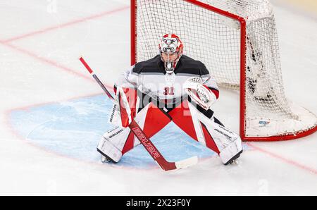 Zurich, Suisse, 16 avril 2024 : #31 Connor Hughes, gardien de but Lausanne HC. (Crédit : dieBildmanufaktur/Andreas Haas) Banque D'Images