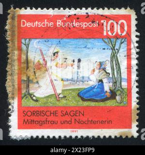 ALLEMAGNE - VERS 1991 : timbre imprimé par l'Allemagne, montre la légende sorabe, vers 1991 Banque D'Images