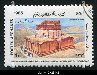 AFGHANISTAN - VERS 1985 : timbre imprimé par l'Afghanistan, montre Guldara stupa, vers 1985 Banque D'Images