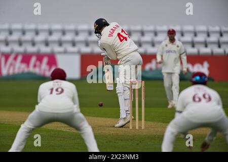 NORTHAMPTON, ANGLETERRE - 19 avril -2024 : Colin Ingram de Glamorgan en action battant pendant le match de division 2 du Vitality County Championship entre le Northamptonshire et Glamorgan au County Ground de Northampton, Angleterre Banque D'Images