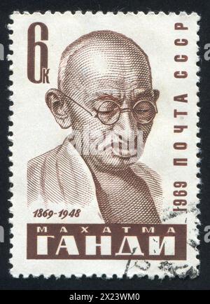 RUSSIE - VERS 1969 : timbre imprimé par la Russie, montrant Mahatma Gandhi, vers 1969 Banque D'Images